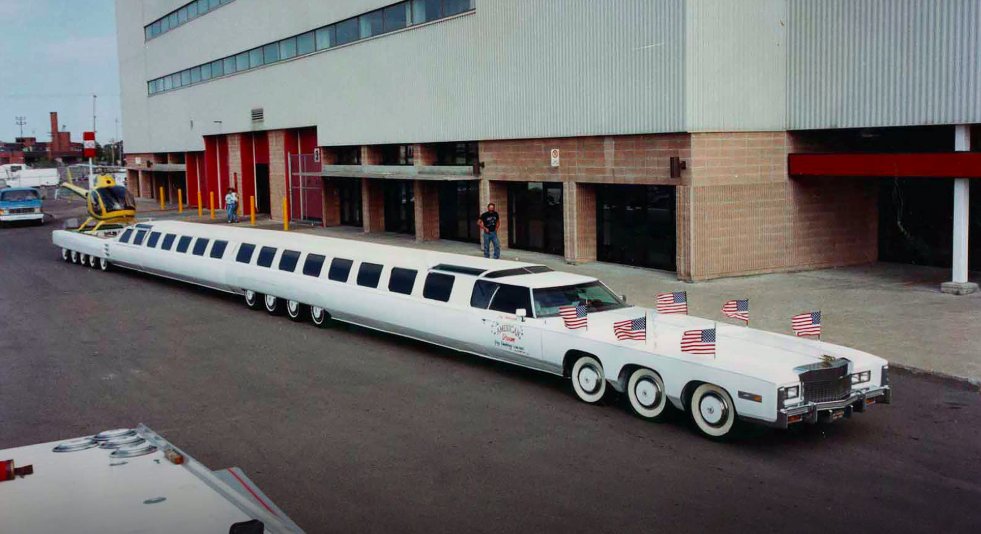 #ThursdayTrivia Yes, that's a helicopter landing pad at the rear. If you're going to be a bit 'extra' you may as well go the full hog, right? 🚁
This 100ft limo, gained a #WorldRecord for being the longest car in 1996. 
Did we mention it had a jacuzzi and diving board too?