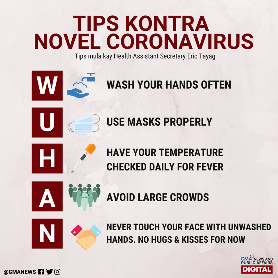 gmanews's tweet photo. Kumpirmado na ang unang kaso ng 2019-novel coronavirus sa Pilipinas, ayon sa ulat ng DoH. https://t.co/FoWZPDnx7A

Narito ang ilang paraan para makapag-ingat mula sa pagkalat ng nCoV, ayon kay DOH Asec. Eric Tayag.

Panoorin: https://t.co/SOYwGHcakL https://t.co/tb19P0cBXT