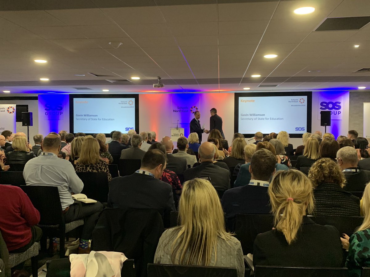 <a href="/SCHOOLSNE/">Schools North East</a> Director Chris Zarraga welcomes <a href="/GavinWilliamson/">Sir Gavin Williamson CBE MP</a> to the stage as the North’s #Academies20 gets underway.