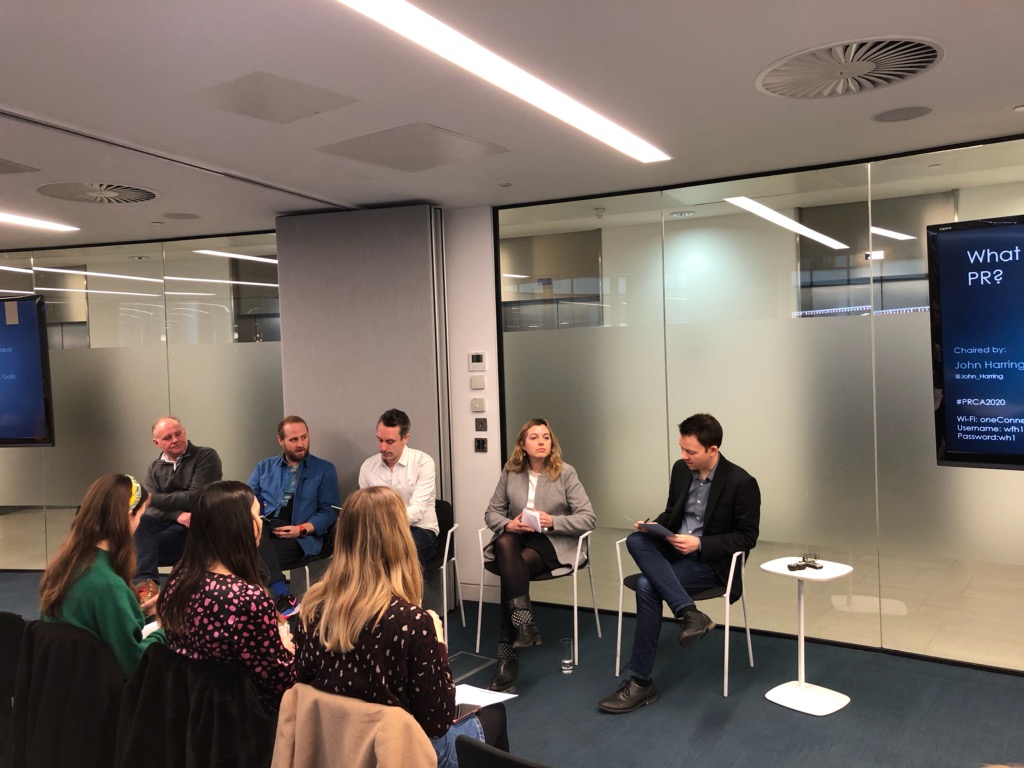 PRCA_HQ's tweet photo. What a panel! @John_Harring asks experts including @markrlowe, @IanRHood, @HoughKate, and @willcooke what 2020 has in store for PR. #PRCA2020 https://t.co/m7rwR3mLp0
