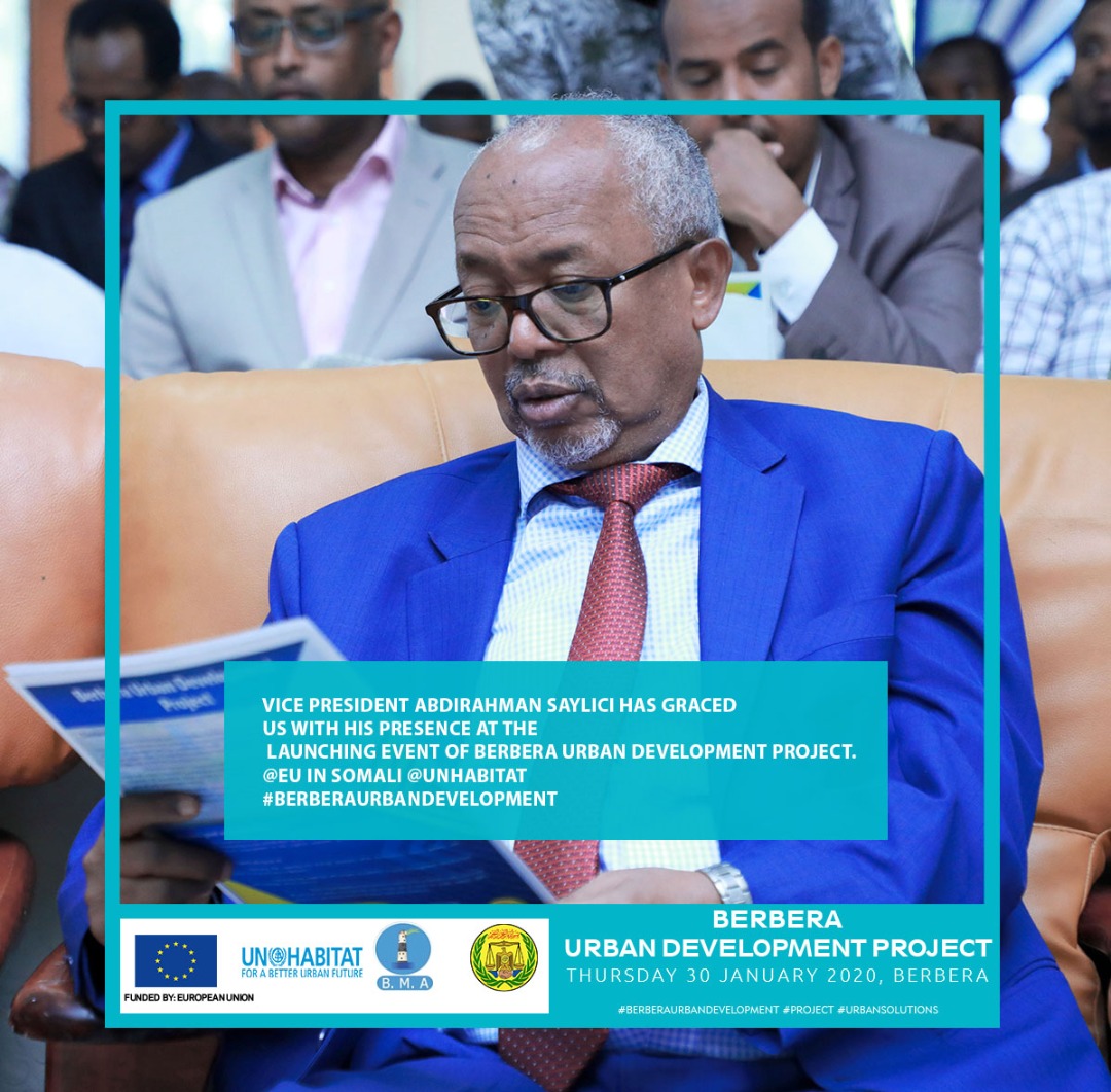 SL24Updates's tweet photo. A high-level delegation led by @VPsomaliland accompanied by several ministers have attended the launching ceremony of #BerberaUrbanDevelopment Project funded by @EU_in_Somalia at the @CityOfBerbera. 
This Project in which 7.5 Million EUROS to invest in the city's infrastructure. https://t.co/MnEIpaLZYl