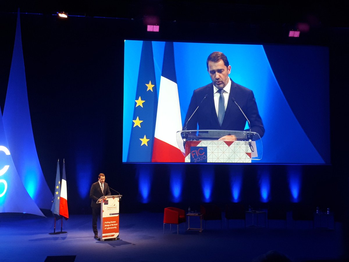 roussilhon's tweet photo. Le 1er ministre Christophe Castaner intervient au #FIC2020 "la cybersecurite est un enjeu majeur pour la sécurité des français." https://t.co/wYLRIJkHkJ