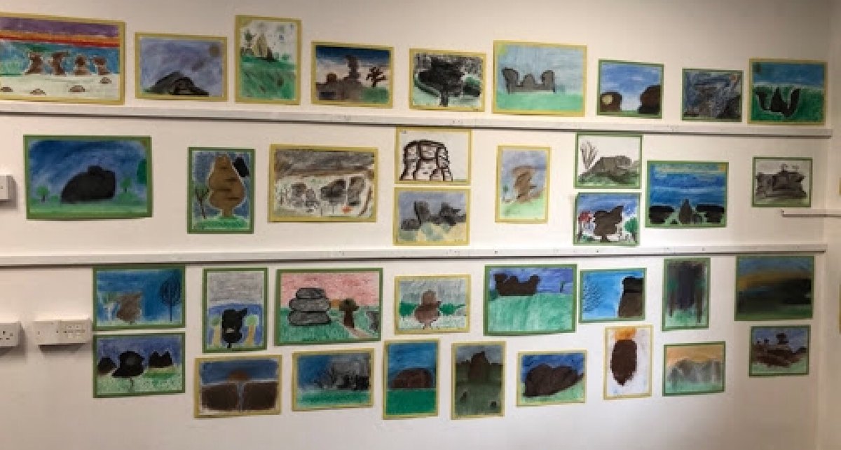 MrsBrooke1's tweet photo. Just some of the amazing pastel artwork inspired by our visit to Brimham Rocks. This artwork by Y5/6 children, along with poetry, is on display at the Mercer Gallery until 16th April. @PrimaryWestern @NTbrimhamrocks @HarrogateMuseum https://t.co/t9QxpoLyH2
