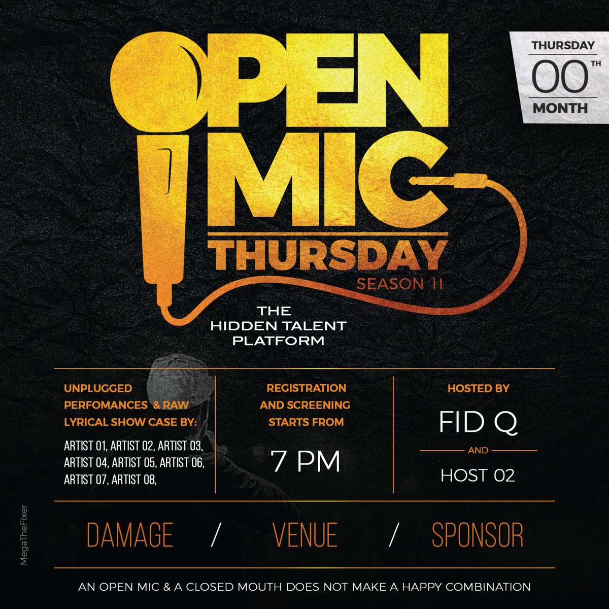 saurere's tweet photo. A day like this few years ago I worked on @FidQ 's Open Mic event, here is the logo and posters I created.
•
Let me know your thoughts on this one. # #logo #graphicdesign #logodesigner #logopassion #designwork #adobeillustrator #creative #openmic #openmicthursday https://t.co/Rmdk3IwvIL
