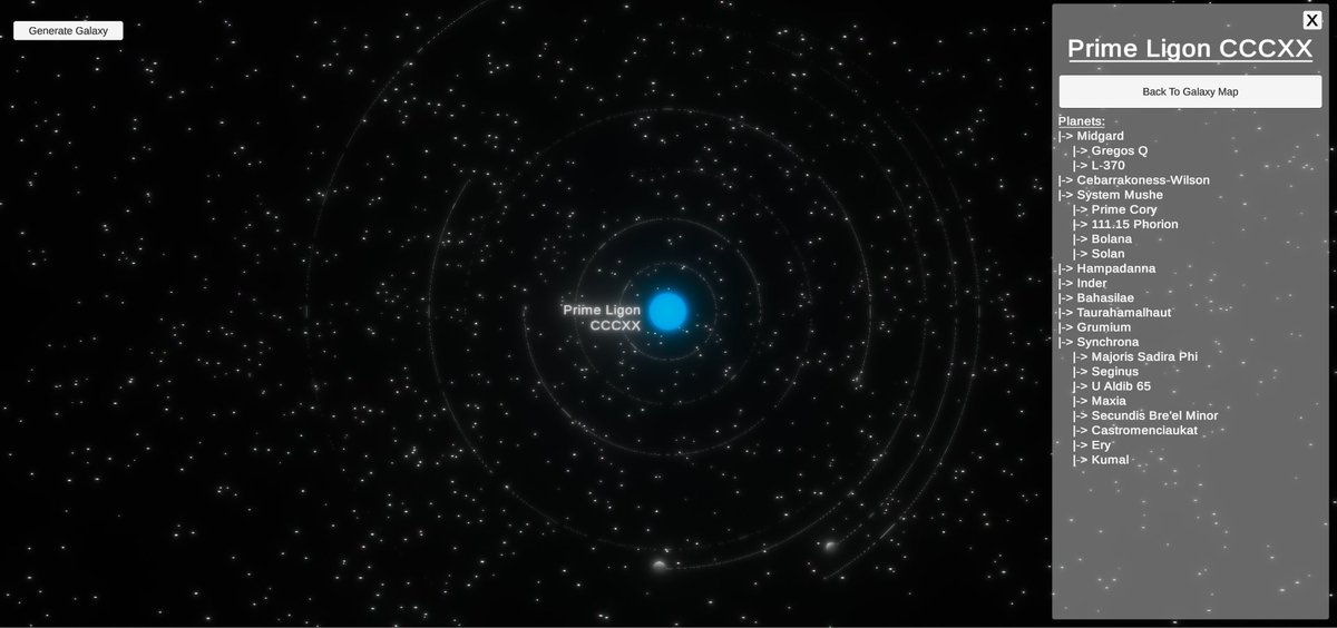 TheTruePac's tweet image. You can also click on any star and it will then show you the complete solar system, including all its planets and the planets satellites (if existing)
#madewithunity #randomgeneration