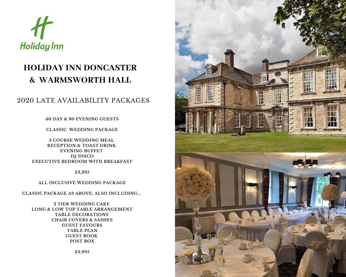 Introducing our new Wedding Packages for available dates this year! 🥰 For more information please call 01302 799988 weddings@hidoncaster.com #weddingvenue #holidayinn #doncasterisgreat #Doncaster #southyorkshire #weddings