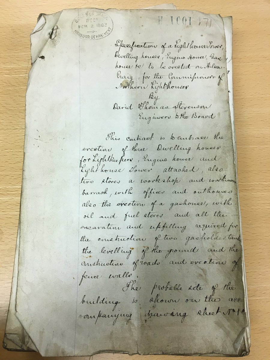 We were surprised to find the lighthouse specifications for Ailsa Craig in a box file from <a href="/NLB_UK/">Northern Lighthouse Board</a> engineers dept. Signed by the David and Thomas Stevenson in 1882! <a href="/alklighthouse/">Lighthouse Keepers</a> <a href="/AilsaCraigrock/">Ailsa Craig</a> @NatSignifColls <a href="/GoIndustScot/">Go Industrial</a>