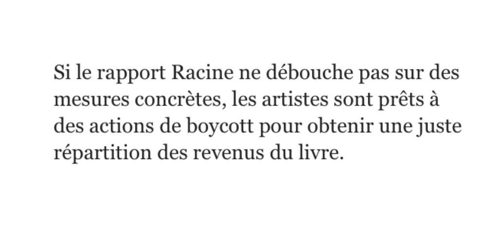 CharteAuteurs's tweet photo. @libe @LigueAuteursPro @SNACBD @EtatsGenerauxBD “Si le rapport Racine ne débouche pas sur des mesures concrètes, les artistes sont prêts à des actions de boycott pour obtenir une juste répartition des revenus du livre.” @Franckriester nous comptons sur vous !#bandedecimee @LigueAuteursPro @SNACBD @EtatsGenerauxBD #AdaBD https://t.co/w9oswYh05n