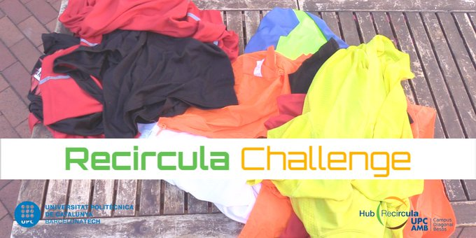 Crida a participar en la competició universitària Recircula Challenge (imatge amb roba esportiva).
