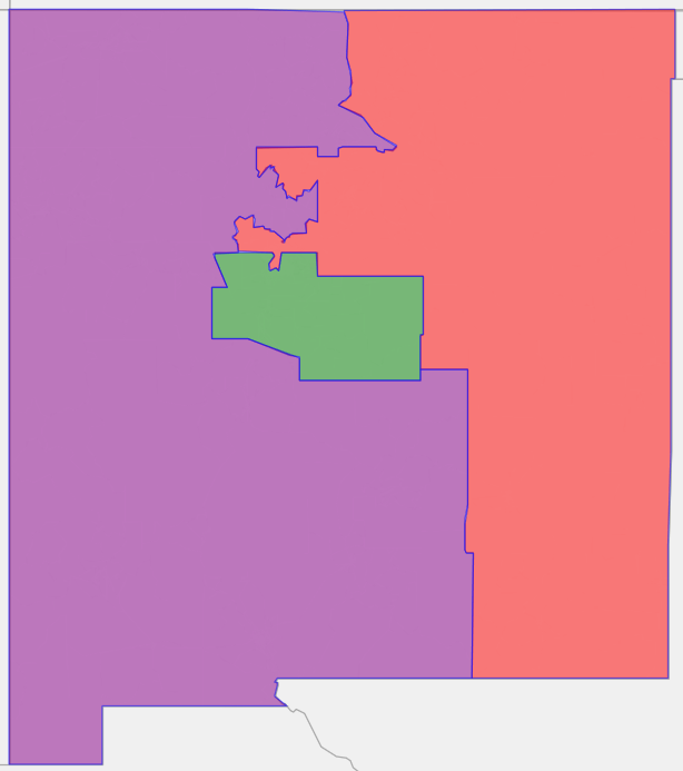 Reflecting the overall regional movements; the West and South maps help up well. In 2016, Clinton easily won  #NM01 and  #NM03. The 20% Native American purple  #NM02 weakened slightly, but stayed blue, and  @RepTorresSmall would likely lock it down. 4/27  https://davesredistricting.org/join/da6b4423-f4c5-4279-8fd3-97b732bf1c41