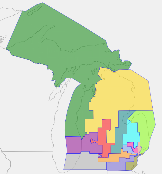 Another three of my favorites now. MI exceeded my expectations of how it fared. Just 2 R vote sinks allowed 12(!) D-leaning districts in 2008. Of which, 8 stayed D-leaning in 2016. The other 4 would have been competitive; even safe with D incumbents. 21/27  https://davesredistricting.org/join/2c409f9d-edf6-441b-ade9-38aec6028c47