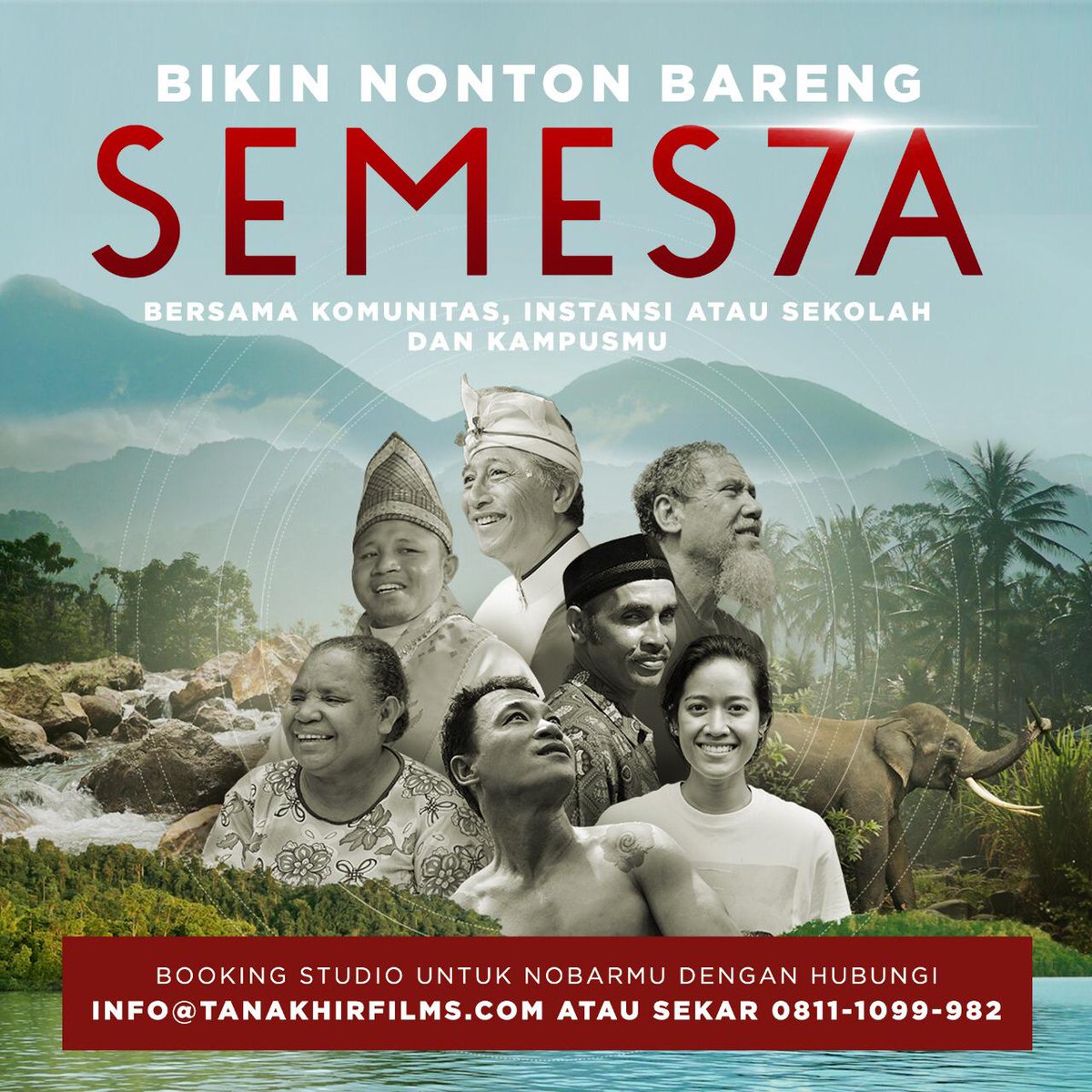 Sudah rencanakan nobarmu? Kamu bisa menonton #FilmSemesta di kotamu dengan menghubungi kami.
Caranya:
- Hubungi kami lewat email info@tanakhirfilms.com atau WA Sekar di nomor 0811-1099-982
- Kami bantu booking-kan studio dengan kapasitas yang pas untuk kamu