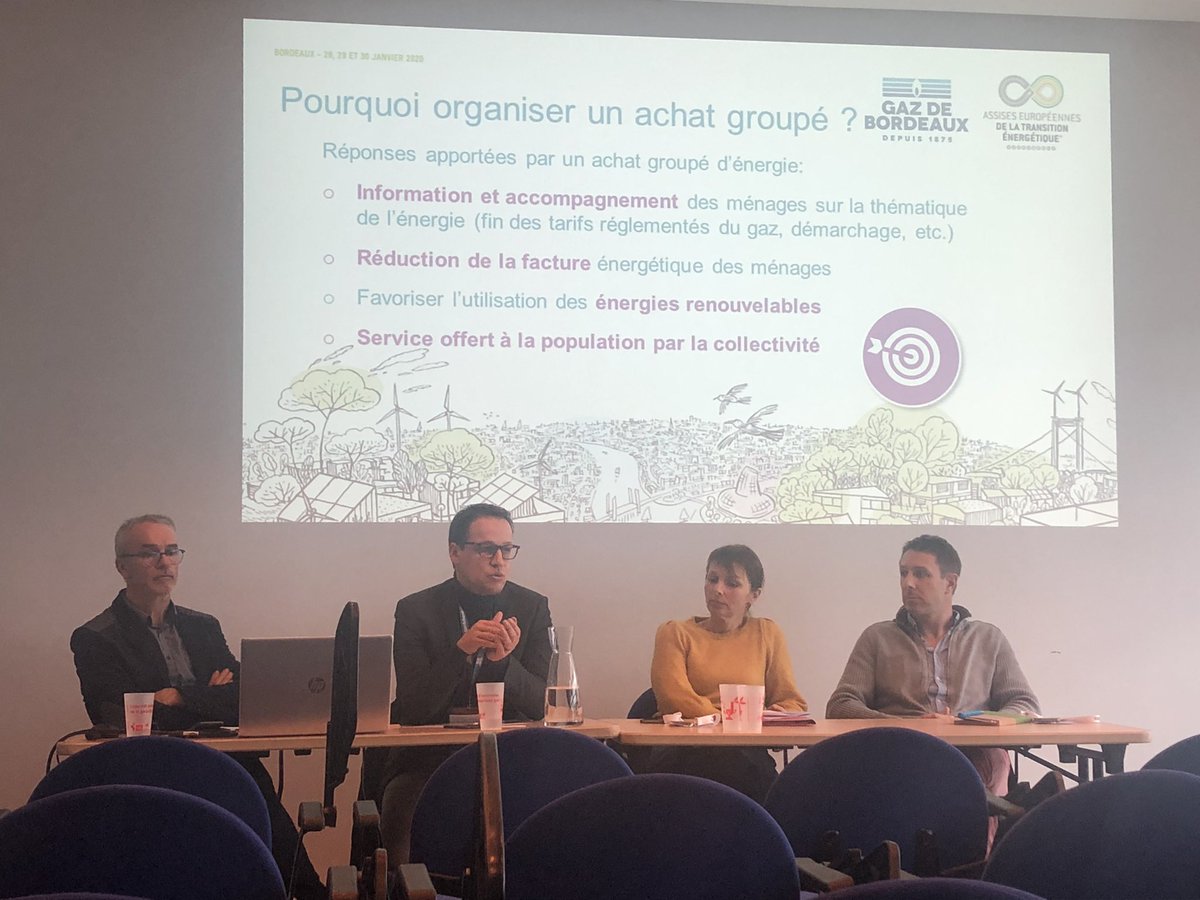 Cyril VINCENT (@cyrilvincentgdb) on Twitter photo Animation d’un atelier aux #AssisesTE autour des achats groupés par Éric Boularand @GazdeBordeaux ! Les achats groupés d’energie une solution éprouvée dans le secteur public et d’avenir pour rassurer les clients individuels face à la fin programmée des tarifs réglementés ! Animation d’un atelier aux #AssisesTE autour des achats groupés par Éric Boularand @GazdeBordeaux ! Les achats groupés d’energie une solution éprouvée dans le secteur public et d’avenir pour rassurer les clients individuels face à la fin programmée des tarifs réglementés !