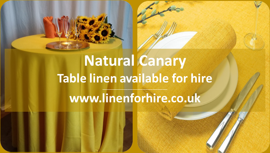 According to Int.Colour and Pantone #yellow is set to hit mass appeal this year. Our luxuriously textured, Natural Canary #table #linen is certain to create an upbeat mood &amp; give your table setting the wow factor. Email: ideas@linenforhire.co.uk  #weddings #weddingseason