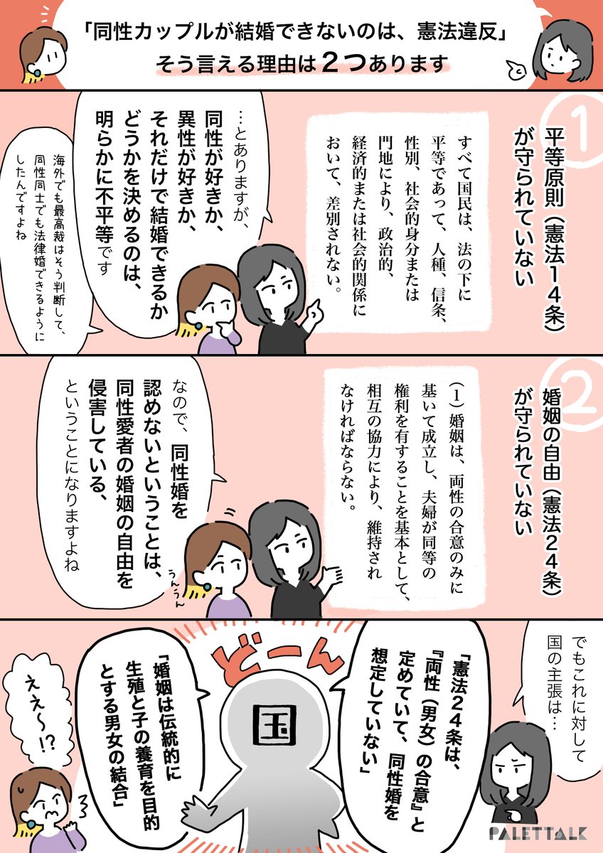 「なんで同性カップルが結婚できないのは憲法違反なのか」聞いてみた!
#結婚の自由をすべての人に
#マンガで学ぶ人権のはなし 