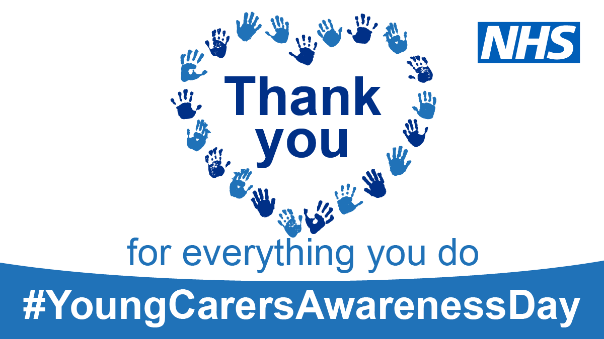 Image saying, Thank you for everything you do. #YoungCarersAwarenessDay with children's hand prints in heart shape. 