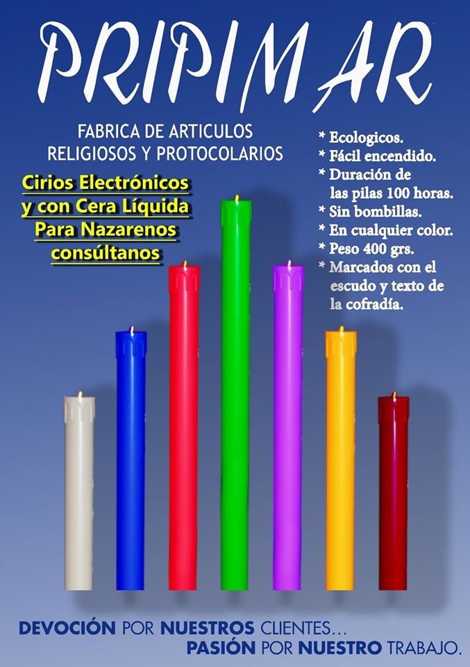Pripimar's tweet image. 🕯🕯🕯 #SemanaSanta2020 🕯🕯🕯

ESPECIAL SEMANA SANTA.
Accede al enlace de nuestra web para más información sobre velas electrónicas y de cera líquida para nazarenos.
Personalizadas especialmente para tu Cofradía.

pripimar.com/semana-santa-c…