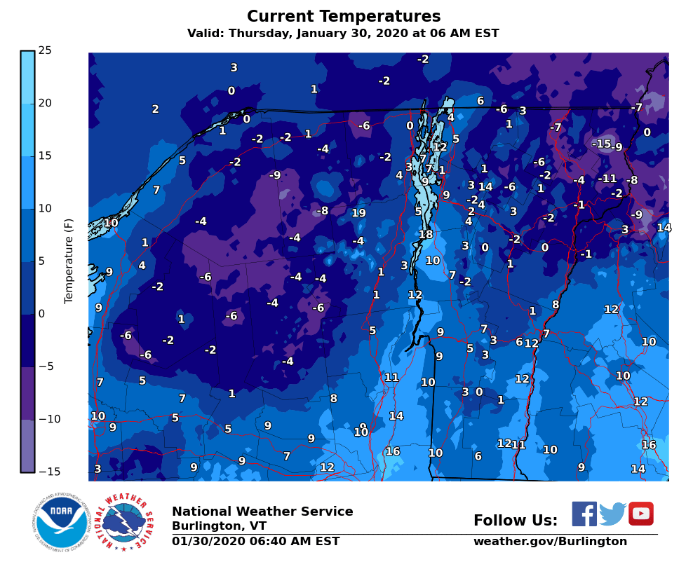 It's a chilly morning across the North Country! Here were the temperatures observed at 6 AM. #vtwx #nywx