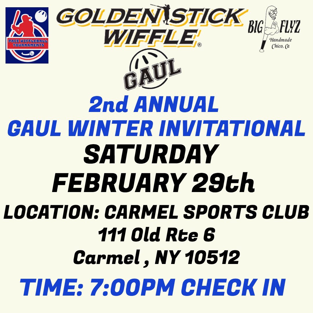GoldenStickWiff's tweet photo. As announced in our #LetsGoSunday podcast, GSWL is teaming up with Pace Wiffs and Babz Big Flyz to present the 2nd Annual GAUL INVITATIONAL on February 29th! REGISTRATION IS STILL OPEN. Contact us secure your spot as captain or drafted player #LFG #wiffs #gswl #gaul https://t.co/aurGTYaCNg
