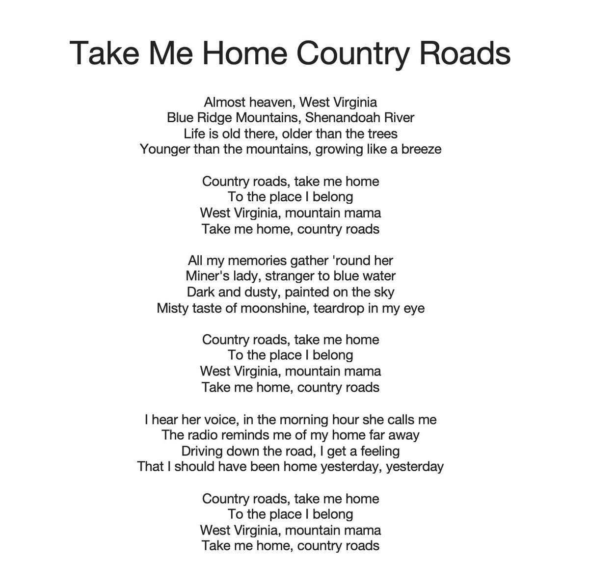 Country road take me home lyrics