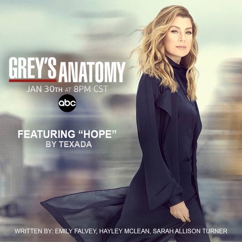 Mojo Music & Media (@mojomusicmedia) on Twitter photo Tonight on a brand new episode of @Greys on <a href="/ABCNetwork/">ABC</a>, "Hope" by <a href="/texadamusic/">hayley mclean</a>, co-written by Mojo catalog writer <a href="/SarahATurner/">Sarah Allison Turner</a> along with <a href="/emilykfalvey/">emily falvey</a> and <a href="/texadamusic/">hayley mclean</a>, can be heard during the final montage, and the song is available now on all platforms! #sync #GreysAnatomy Tonight on a brand new episode of @Greys on <a href="/ABCNetwork/">ABC</a>, "Hope" by <a href="/texadamusic/">hayley mclean</a>, co-written by Mojo catalog writer <a href="/SarahATurner/">Sarah Allison Turner</a> along with <a href="/emilykfalvey/">emily falvey</a> and <a href="/texadamusic/">hayley mclean</a>, can be heard during the final montage, and the song is available now on all platforms! #sync #GreysAnatomy