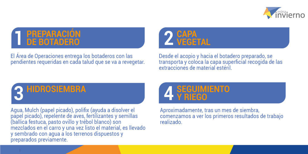 A través del método de hidrosiembra, en #MinaInvierno hemos plantado las mismas especies de pastos asilvestradas de la isla, además de arbustos y árboles 🌳🌿 Así se recrea el entorno natural del lugar.​ #sustentabilidad #medioambiente ​#mineriachilena