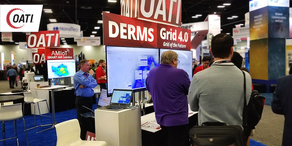 OATIinc's tweet photo. Our experts have been working hard for two days, but we still have plenty of energy at #DTECH2020! If you’re at the conference, visit us at Booth 1823 before the event ends! If not you can check out the #DERMS and #AMIoT solutions being showcased here at https://t.co/Kls8QZh3Ke. https://t.co/aBzMowueyw