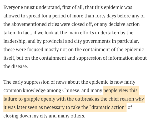 For a virus like this, the time to "overreact" is now, before it becomes pandemic.However, some folks in the US media are acting just like the Chinese state media they claim to deplore -- and minimizing the issue.Don't panic, do take decisive action. http://chinamediaproject.org/2020/01/27/dramatic-actions/