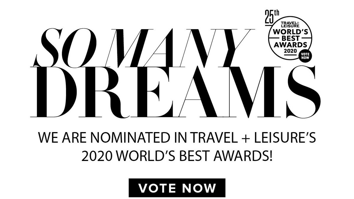 PLEASE VOTE! <a href="/DreamDWTN/">Dream Downtown</a>, <a href="/DreamMidtown/">Dream Midtown</a>, <a href="/DreamSouthBeach/">Dream South Beach</a>, <a href="/DreamHollywood/">Dream Hollywood</a>, <a href="/DreamHotelNASH/">Dream Nashville</a>, <a href="/TheTimeNewYork/">The Time New York</a>, <a href="/TheTimeNyack/">The Time Nyack Hotel</a>, <a href="/TheChatwalNY/">The Chatwal New York</a> + <a href="/UnscriptedDurm/">Unscripted Durham</a> are all nominated for <a href="/TravelLeisure/">Travel + Leisure</a>'s 2020 World's Best Awards. Share the ❤️+ VOTE at wba.m-rr.com/home #TLWorldsBest