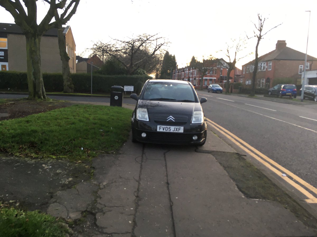 Sadly allowing pavement parking to persist means it spreads - like here on Slade Lane now on opposite side of the road this afternoon. This car was parked here as there were already two pavement parked cars outside the shop 