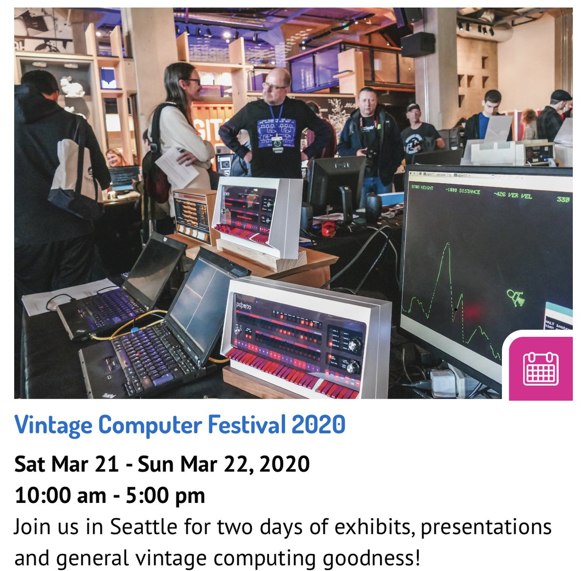 JohnKennedyEsq's tweet photo. Mark your calendars! The Vintage Computer Festival 2020 PNW is happening March 21,22 at @LivingComputers in Seattle.
https://t.co/lRKMCvw4wb
#vcfpnw https://t.co/QPlIZ9CdPp