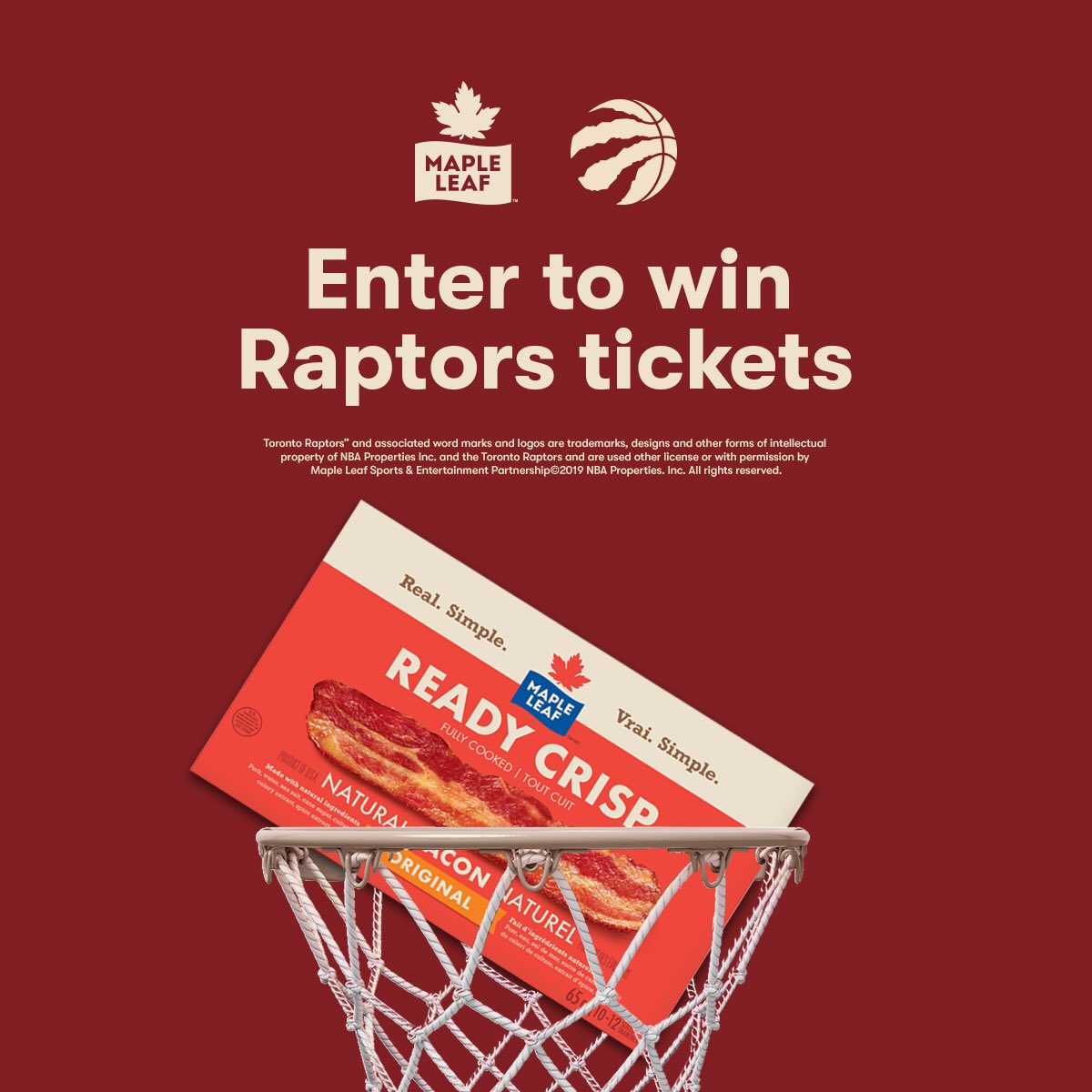 Shoot your shot at winning tickets to one of three @raptors games in February.  Enter by showing us how you use Ready Crisp® bacon in your favourite meal, hashtag #OfficialProtein, tag &amp; follow  <a href="/mapleleaf/">Maple Leaf®</a>  Full details here: mapleleaf.ca/contest