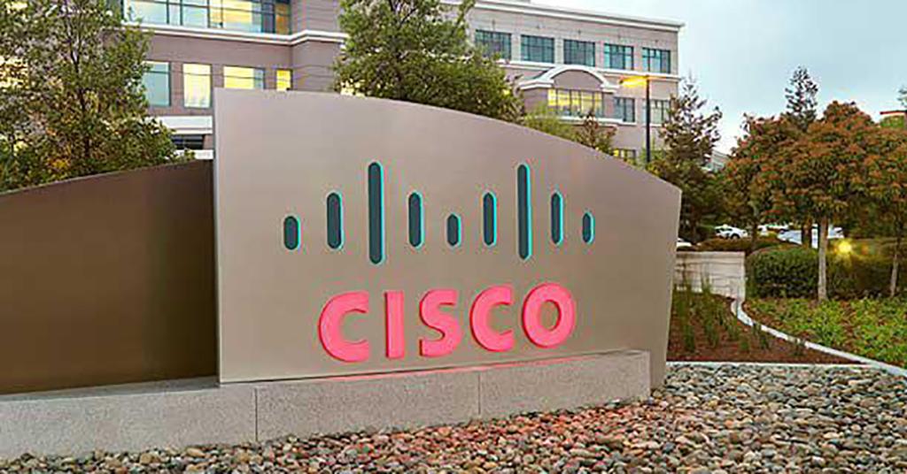 Photo of the Cisco sign at the corporate headquarters.