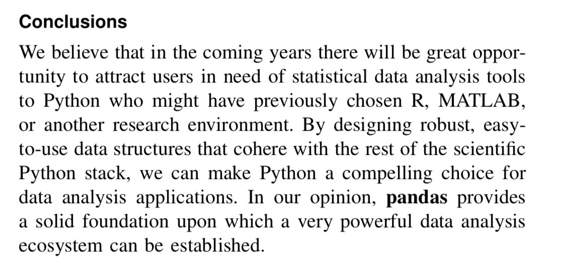 onyame's tweet image. Great work! Rarely was a conclusion so true as in @wesmckinn&apos;s @PythonHPC 2011 paper on @pandas_dev: &quot;In our opinion, pandas provides a solid foundation upon which a very powerful data analysis ecosystem can be established.&quot; (dlr.de/sc/desktopdefa…) #PyHPC #Python #DataScience
