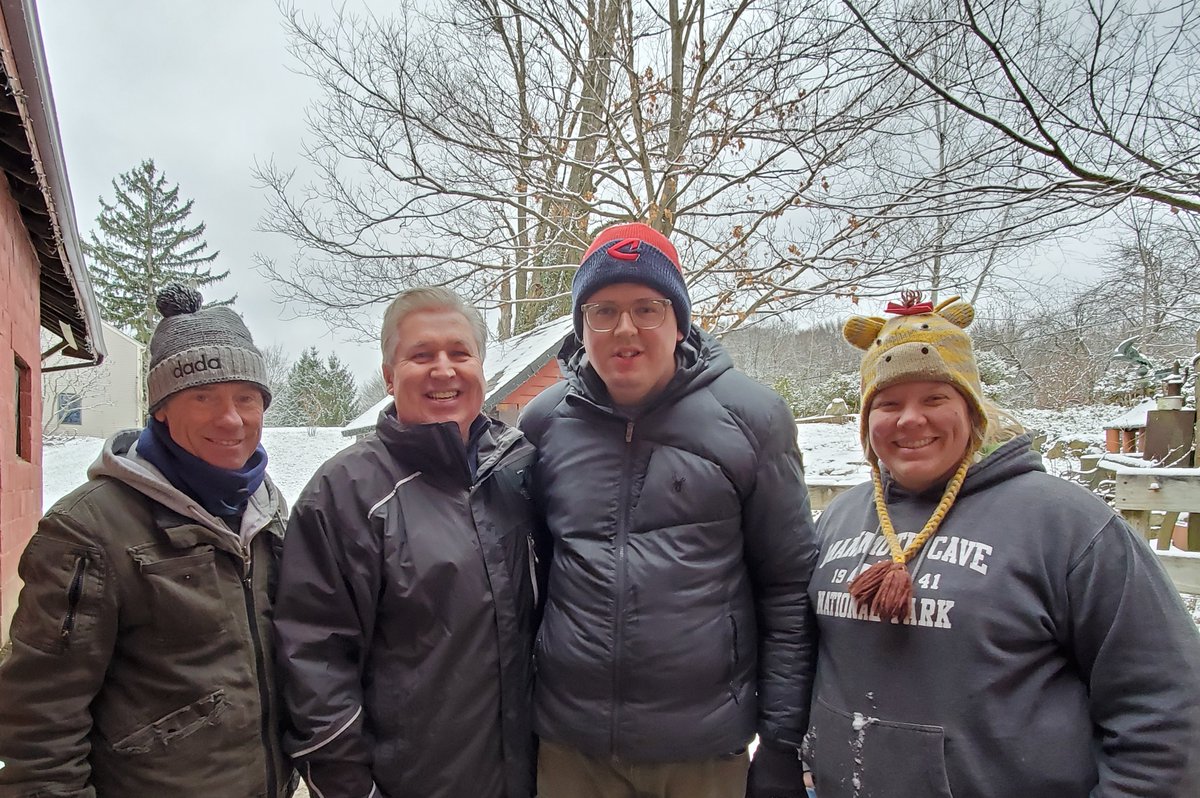 PHOTO: Dave (LEAP Job Coach), Mark (Sean's Dad), Sean, Jessica (Co-owner of Rising River Farm)