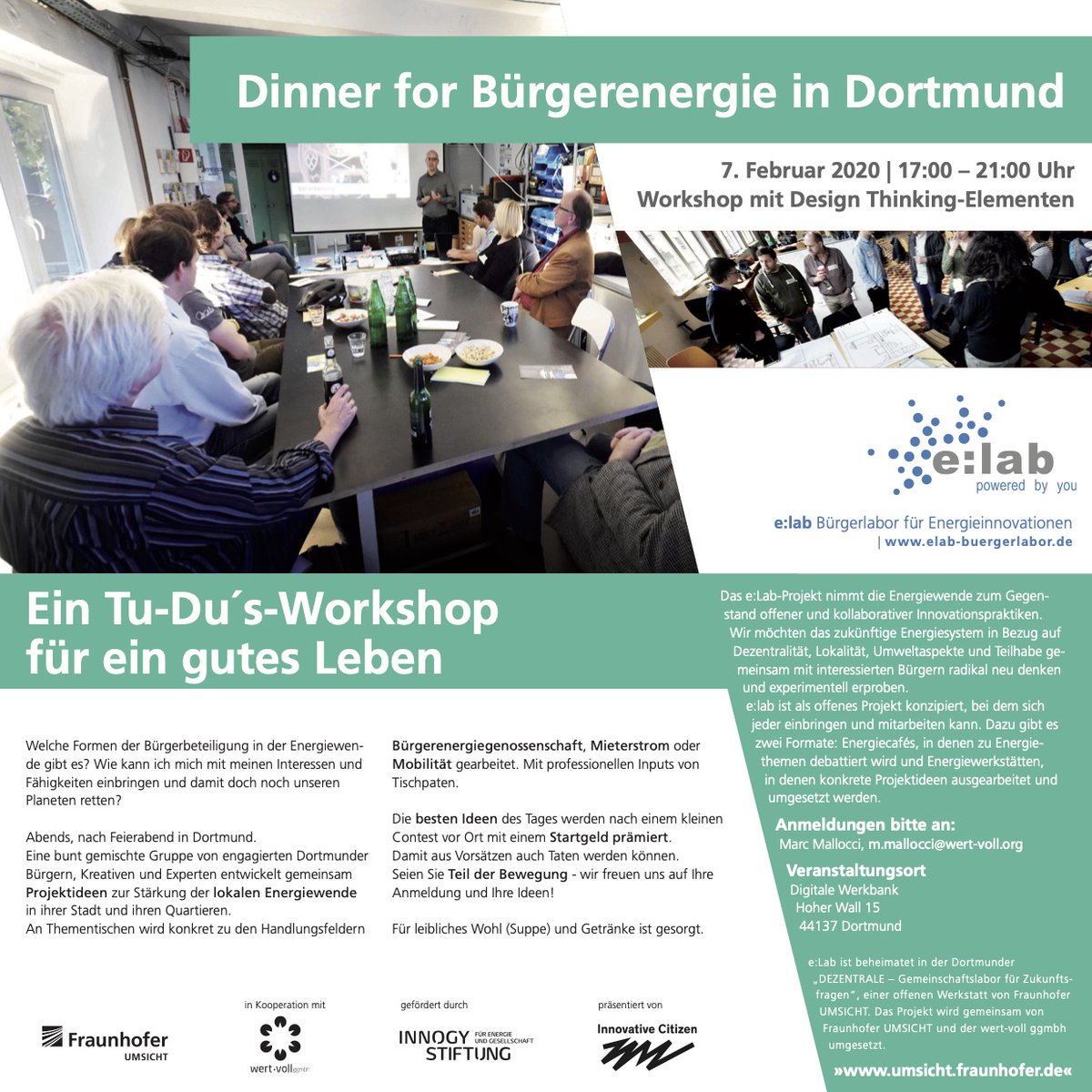 Wie können Bürger*innen aus Dortmund und Umgebung die Energiewende in die eigene Hand nehmen? Interessierte sind herzlich eingeladen zum von Protellus moderierten e:lab Bürgerlabor für Energieinnovationen am 07.02.20 in Dortmund. Informationen: elab-buergerlabor.de