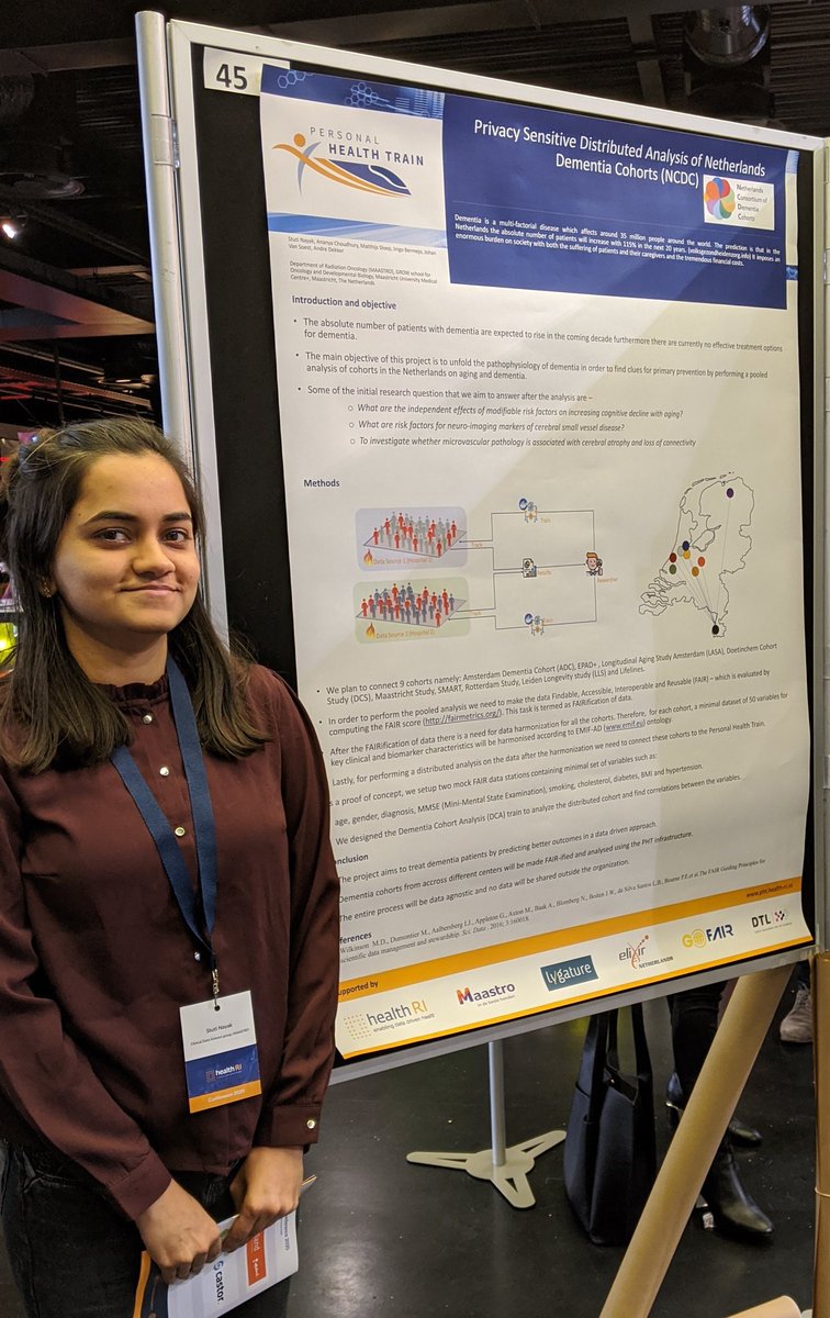 stuti257's tweet photo. At #healthri2020 presenting poster about privacy preserving distributed analysis for Netherlands dementia cohorts. @Health__RI @CDSMaastricht https://t.co/xvjtwZ9cNA
