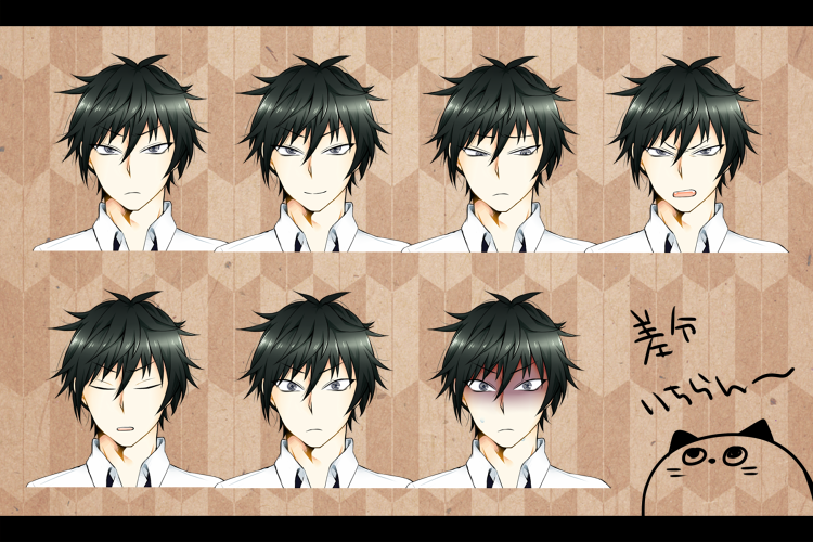 一華 表情差分一覧 怒ってる顔がもうマジでキレてるかんなって感じにガンつけてる顔に描けたので満足です 分かりにくいけど八重歯っ子です App8だから目つき悪い上に八重歯にしても全く問題はないのだ 刑事です