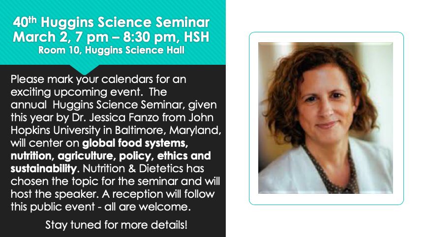 Hold the date for <a href="/acadiau/">Acadia University</a> <a href="/AcadiaScience/">AcadiaScience</a> 40th Huggins Science Seminar, Mar 2, 7-8:30 pm, HSH. @jessfanzo was selected by <a href="/AcadiaNutrition/">Acadia Nutrition</a> &amp; she is an excellent choice to cover issues related to food given the interest in the topic. More details to come.bioethics.jhu.edu/people/profile…