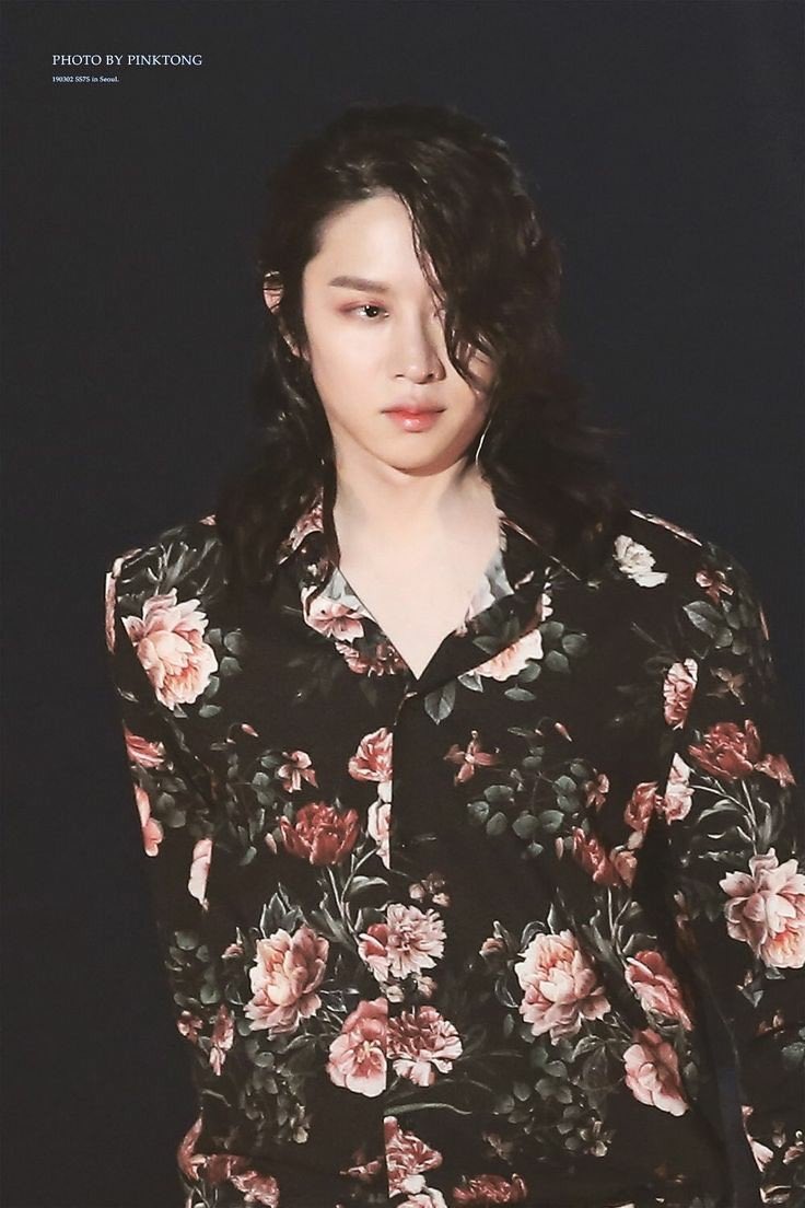 Kim Heechul; his curly hair is just so pretty  (also half ponytail )