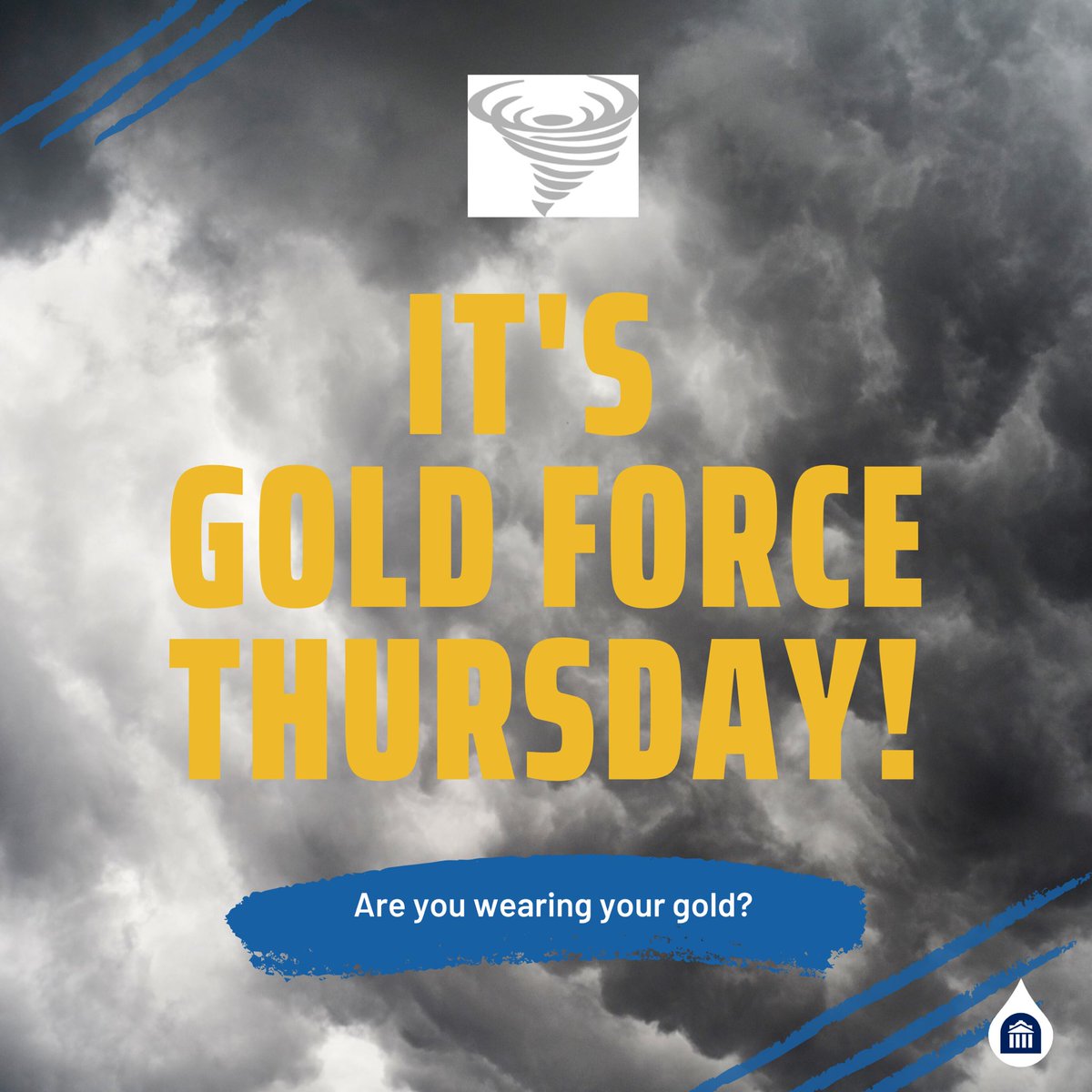 GSWDrop's tweet photo. It’s #GoldForceThursday Canes! Are you wearing your gold? #TakeTomorrowByStorm https://t.co/znvrJOGbEr