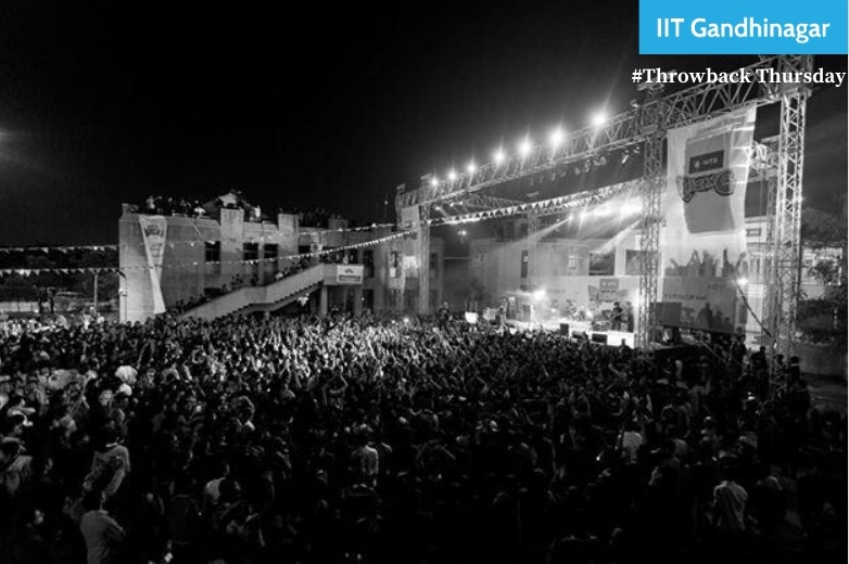 iitgn's tweet photo. Are you ready for some nostalgia? The photo below was taken during #Blithchron '14, held @iitgn's old VGEC campus, which depicts the students having some good fun during pro-night. This year, the annual cultural fest of IITGN is happening during Feb 1-2. https://t.co/rf5ycOtTD6