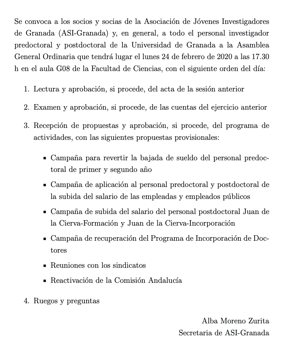 El próximo lunes 24 de febrero de 2020 a las 17.30 h tendremos Asamblea General Ordinaria en el aula G08 de la Facultad de Ciencias. ¡Ven y participa!