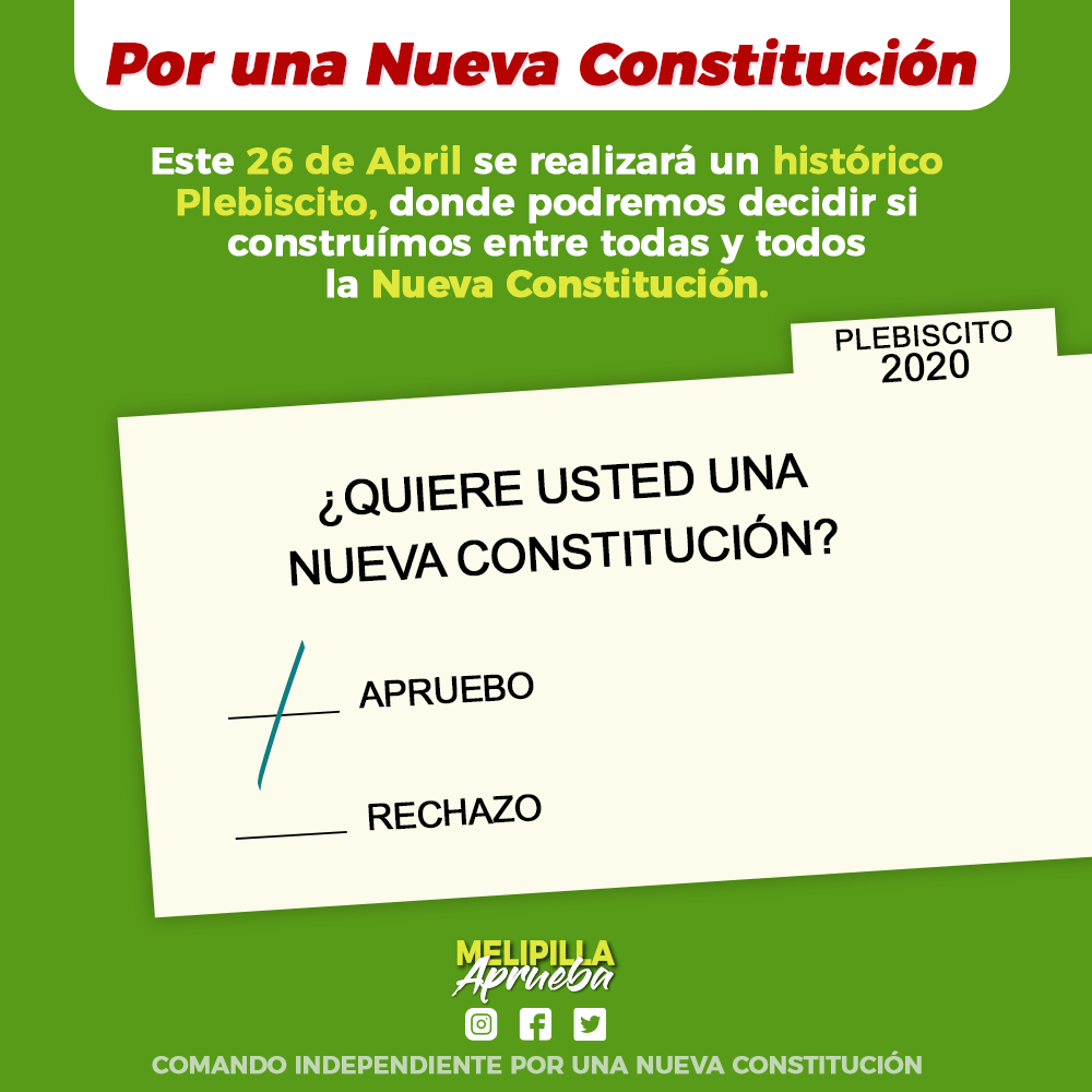 MeliAprueba's tweet photo. Este 26 de abril tenemos la oportunidad de generar un cambio, te invitamos a participar y decir #MelipillaAprueba 💪
.

Desliza hacia el costado para ver la infografía.

.

.
#Plebiscito #Melipilla #Pomaire #Bollenar #SanJosé #Chiñihue #Puangue #Plebiscito2020 #YoApruebo #AC https://t.co/d1greGiKn9