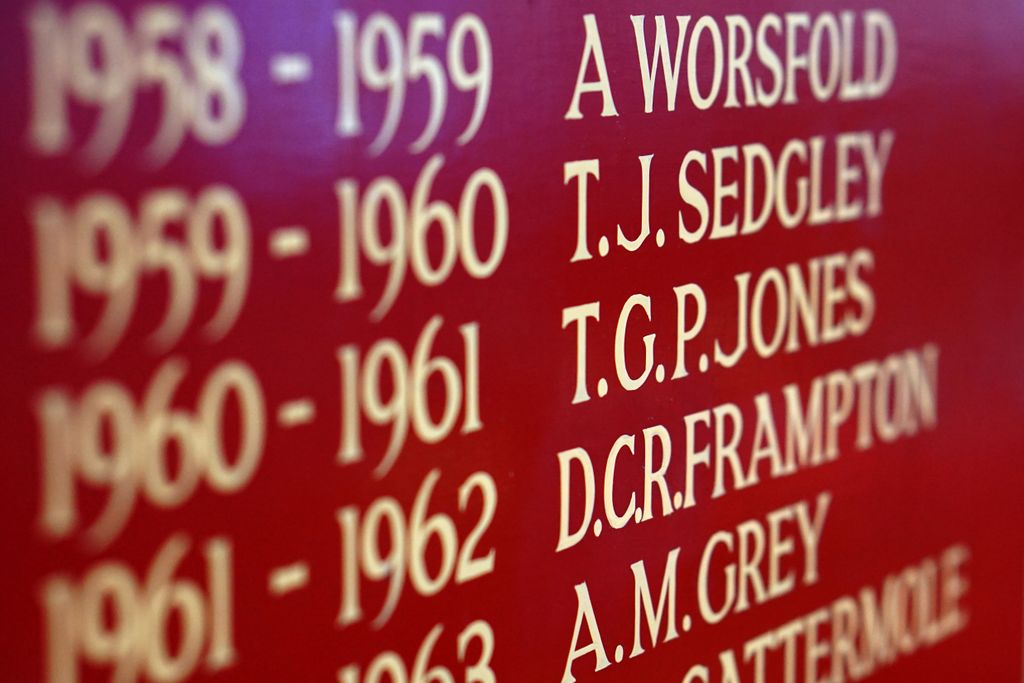 RGSGuildford's tweet photo. #RGSArchives #RGSOGs The School Captains' board in Big School including the name of Terry Jones #RIPTerryJones https://t.co/nFN3xNH5lJ