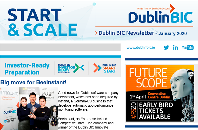 SpaceBrideSt's tweet image. We finally got a minute to sit down &amp;amp; read the latest @BICDublin Start &amp;amp; Scale newsletter &amp;amp; what an edition it is!

Lots of FutureScope info, exciting news from @BeeInstantMon &amp;amp; @ChangeDonations and details of our new enterprise centre!

Sign up today via dublinbic.ie