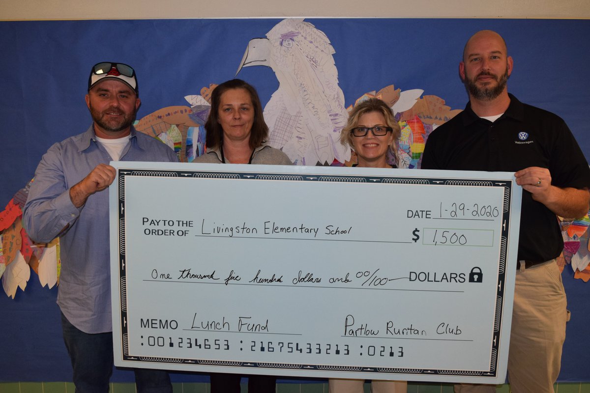 SpotsySchools's tweet photo. HUGE THANK YOU to the Partlow Ruritan Club for the AMAZING donations to @BerkeleyBeavers, @LivingstonElem, &amp; @RESpanthers. The donated funds are to offset the unpaid Lunch Debt balances at each of the schools! Thanks to @lifepointva and Michael's Towing for their contributions! https://t.co/DpVJHrrBs4