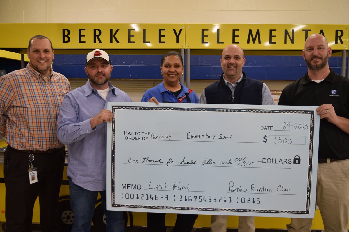 SpotsySchools's tweet photo. HUGE THANK YOU to the Partlow Ruritan Club for the AMAZING donations to @BerkeleyBeavers, @LivingstonElem, &amp; @RESpanthers. The donated funds are to offset the unpaid Lunch Debt balances at each of the schools! Thanks to @lifepointva and Michael's Towing for their contributions! https://t.co/DpVJHrrBs4