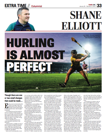 Gaelic_Life's tweet photo. #InTheGL Shane Elliott says there's too many rules in football, while hurling is almost perfect. Find out what his minor tweaks would be - Another #MustReadGL piece by the @DunloyGAC and @AontroimGAA man - Buy it now - https://t.co/Sv13qvXRzH https://t.co/KwUrm0pKpN