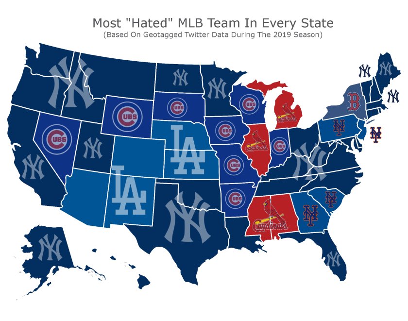 Mlb Team Fan Map Todayinsports On Twitter: "Most Hated Mlb Teams By State (Based On  Geotagged Twitter Data). ⚾️👀 Https://T.co/Kyvbgb54W2" / Twitter